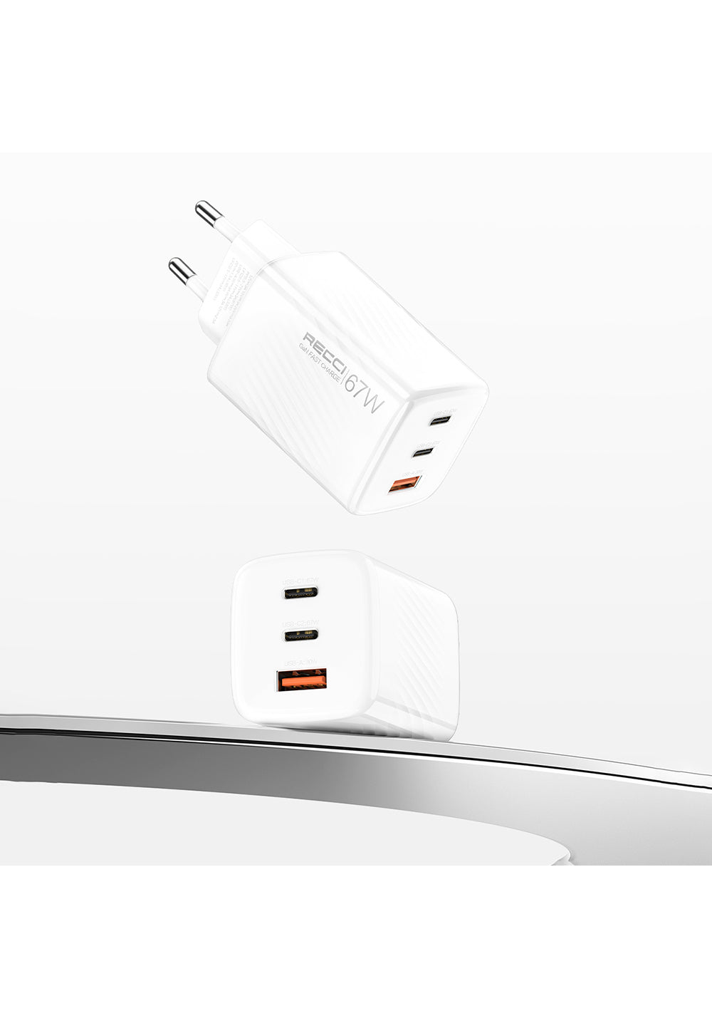 Recci RC85E GaN Teknolojili Hızlı Şarj Başlığı USB-A to Type-C PD 67W Kablolu Şarj Seti