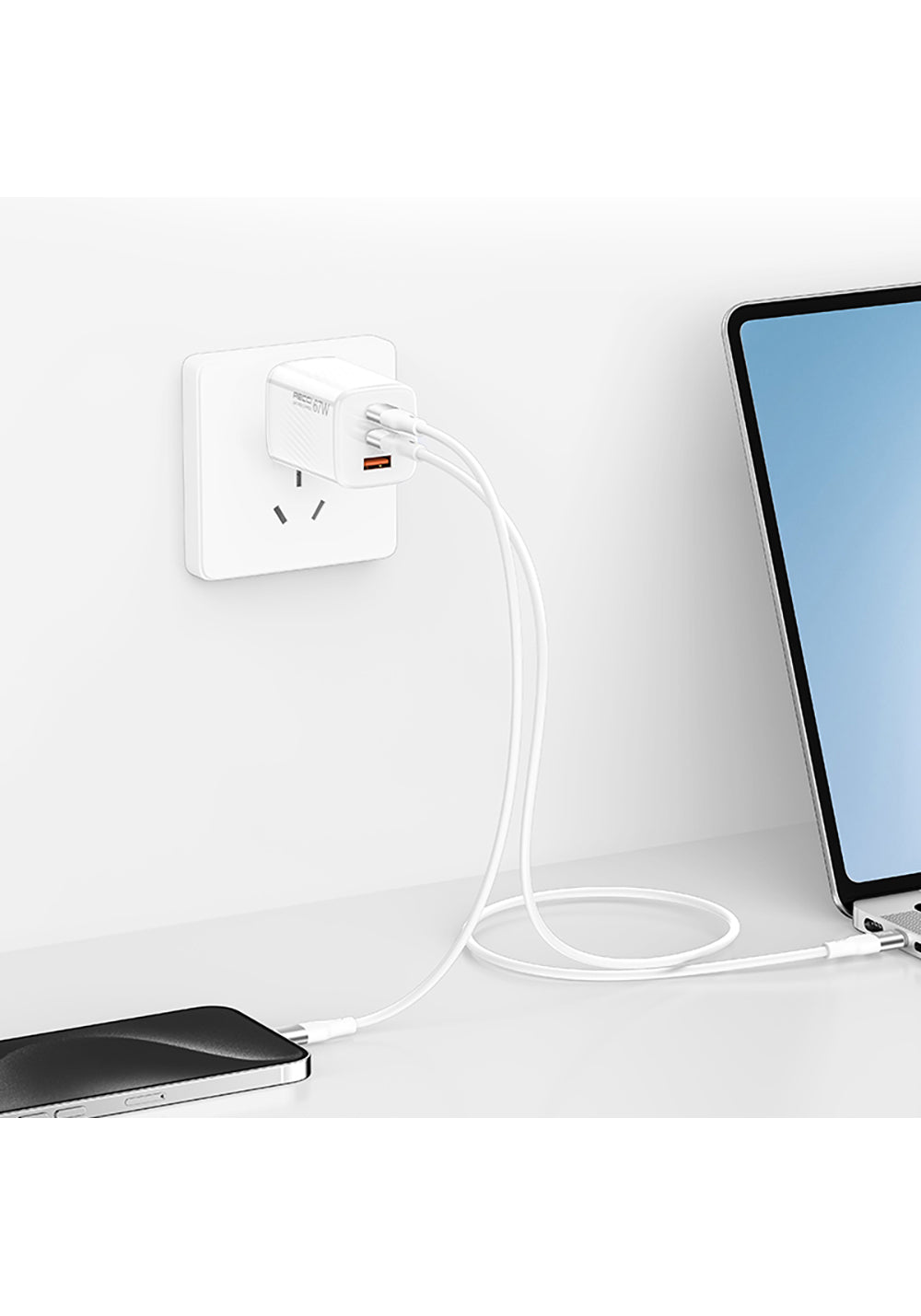 Recci RC85E GaN Teknolojili Hızlı Şarj Başlığı USB-A to Type-C PD 67W Kablolu Şarj Seti