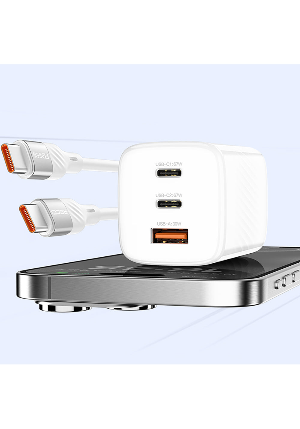 Recci RC85E GaN Teknolojili Hızlı Şarj Başlığı USB-A to Type-C PD 67W Kablolu Şarj Seti