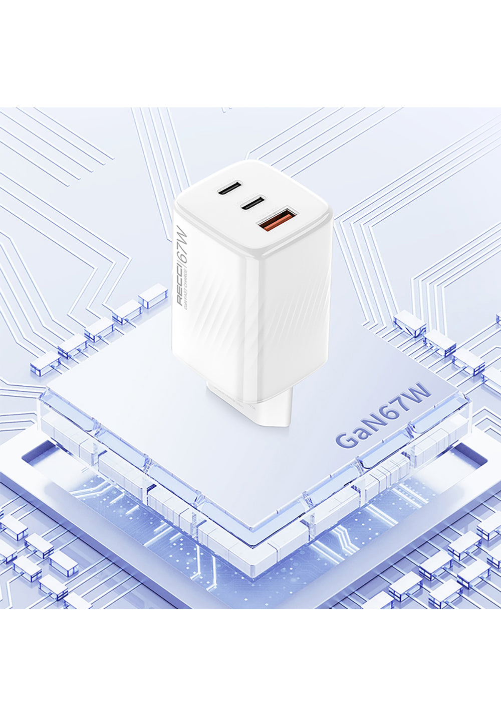 Recci RC85E GaN Teknolojili Hızlı Şarj Başlığı USB-A to Type-C PD 67W Kablolu Şarj Seti