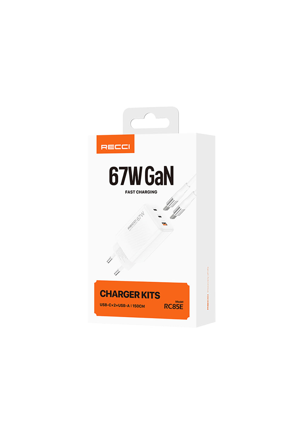Recci RC85E GaN Teknolojili Hızlı Şarj Başlığı USB-A to Type-C PD 67W Kablolu Şarj Seti