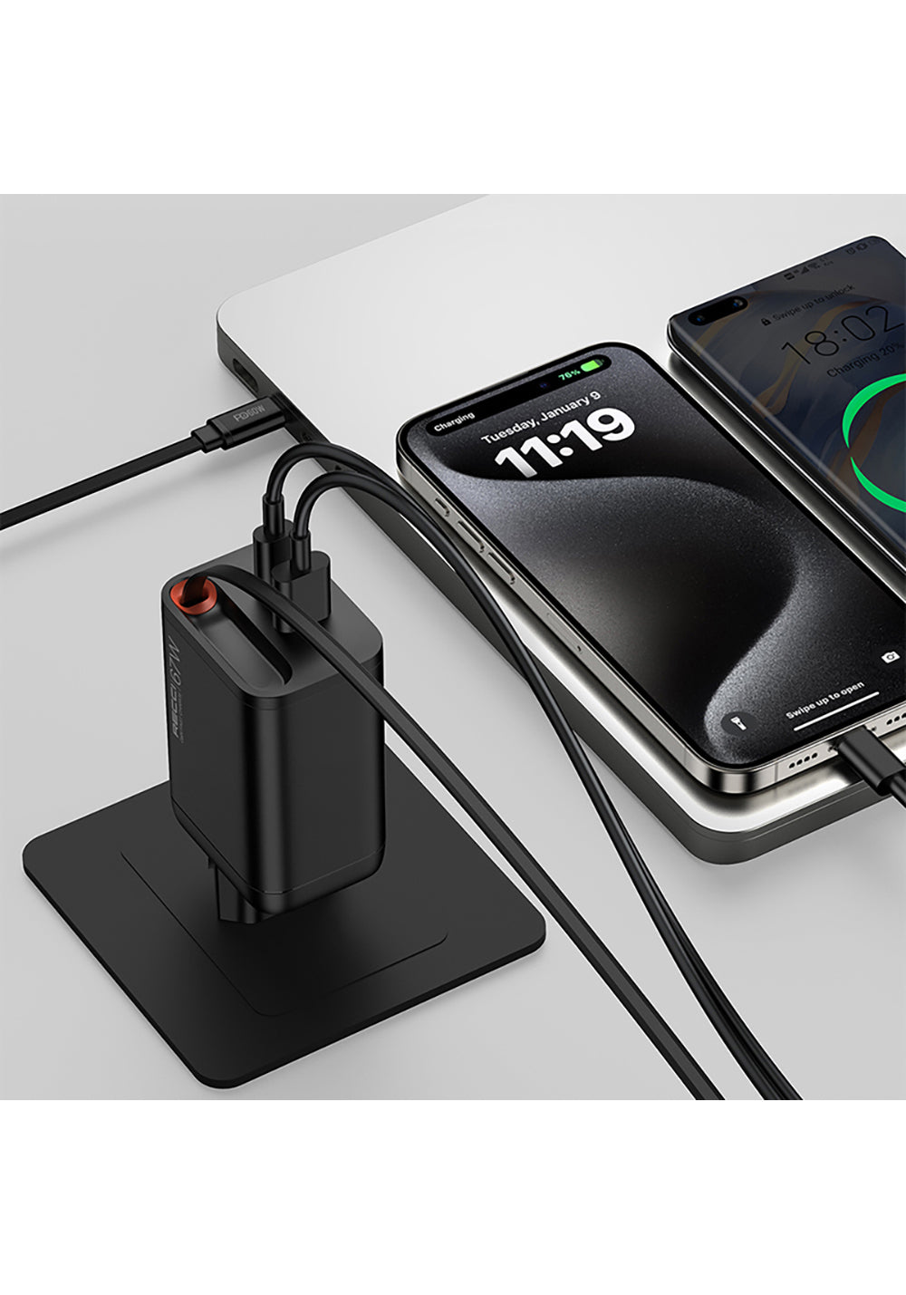 Recci RC103E GaN Teknolojili Hızlı Şarj Başlığı USB-A to Type-C PD 67W Type-C Kablolu Şarj Seti