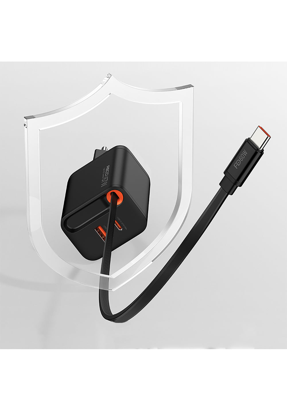Recci RC103E GaN Teknolojili Hızlı Şarj Başlığı USB-A to Type-C PD 67W Type-C Kablolu Şarj Seti