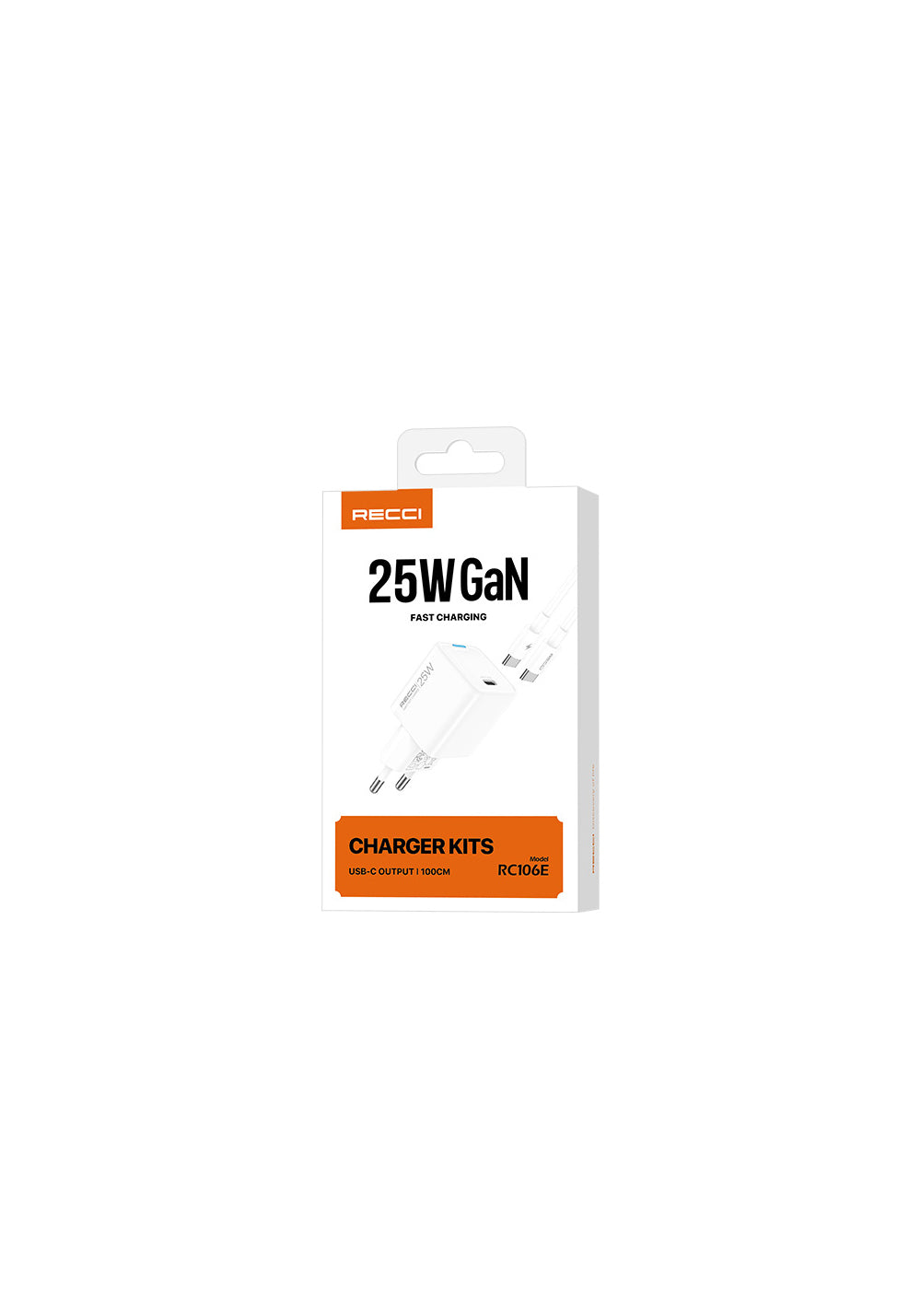 Recci RC106E GaN Teknolojili Hızlı Şarj Başlığı Type-C to Type-C PD 25W Kablolu Şarj Seti