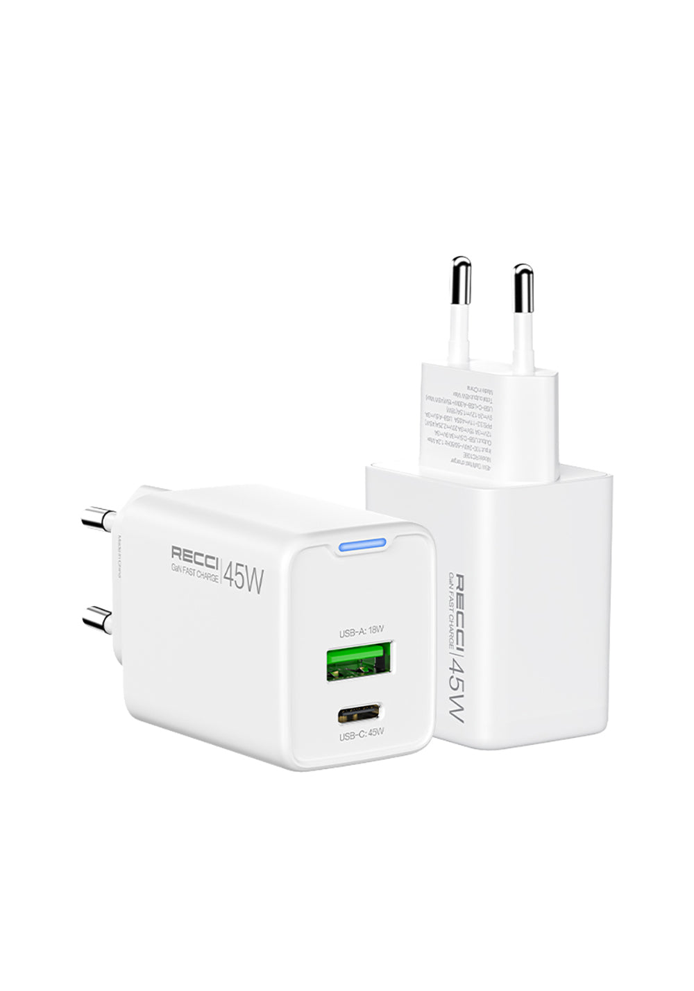 Recci RC108E GaN Teknolojili Hızlı Şarj Başlığı Type-C to Type-C PD 45W Kablolu Şarj Seti