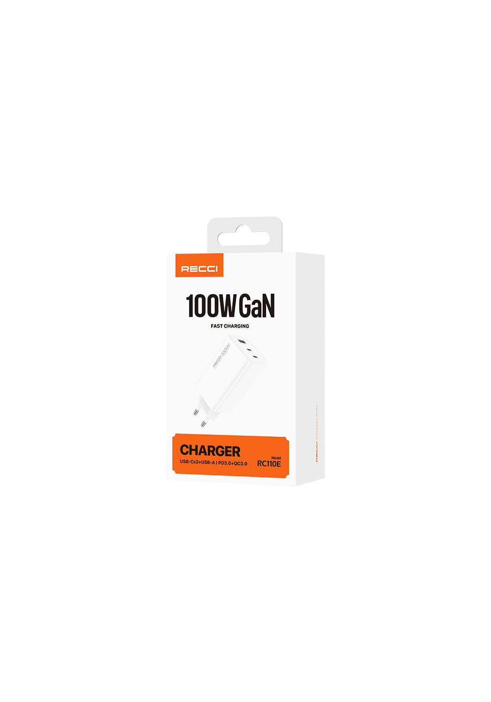 Recci RC110E Type-C PD & USB-A GaN Teknolojili QC3.0 Hızlı Şarj Başlığı 100W