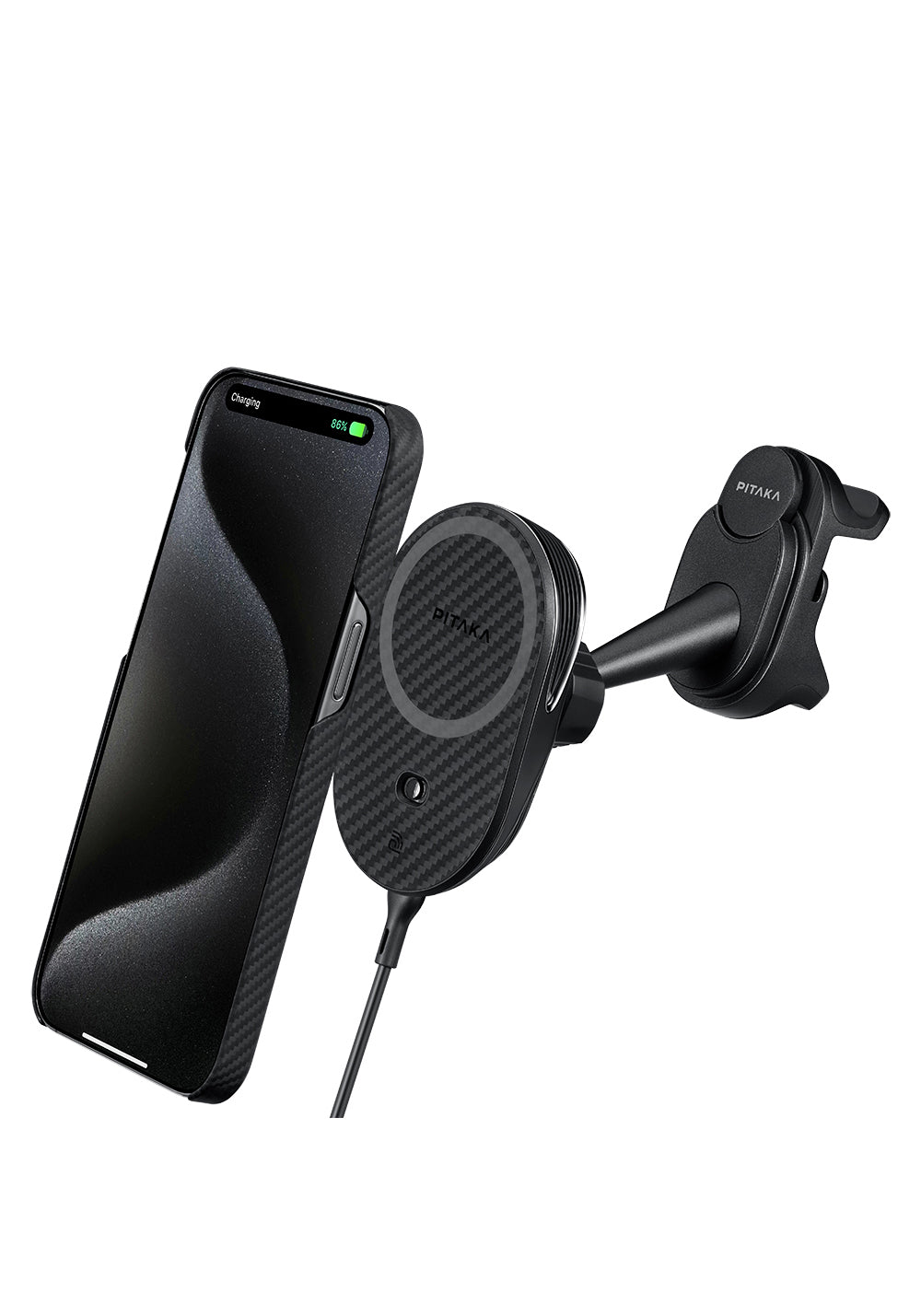 Pitaka MagEZ Pro 2 Manyetik Şarj Uyumlu Qi2 Tesla Model Y ve Model 3 Uyumlu Aramid Fiber Araç Telefon Tutucu