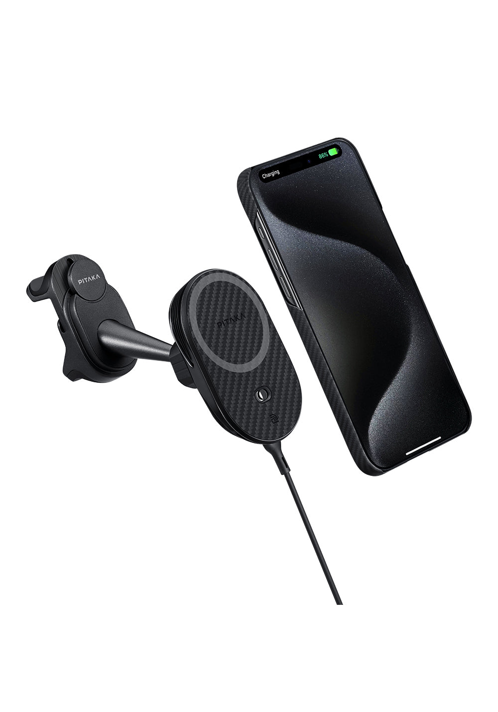 Pitaka MagEZ Pro 2 Manyetik Şarj Uyumlu Qi2 Tesla Model Y ve Model 3 Uyumlu Aramid Fiber Araç Telefon Tutucu