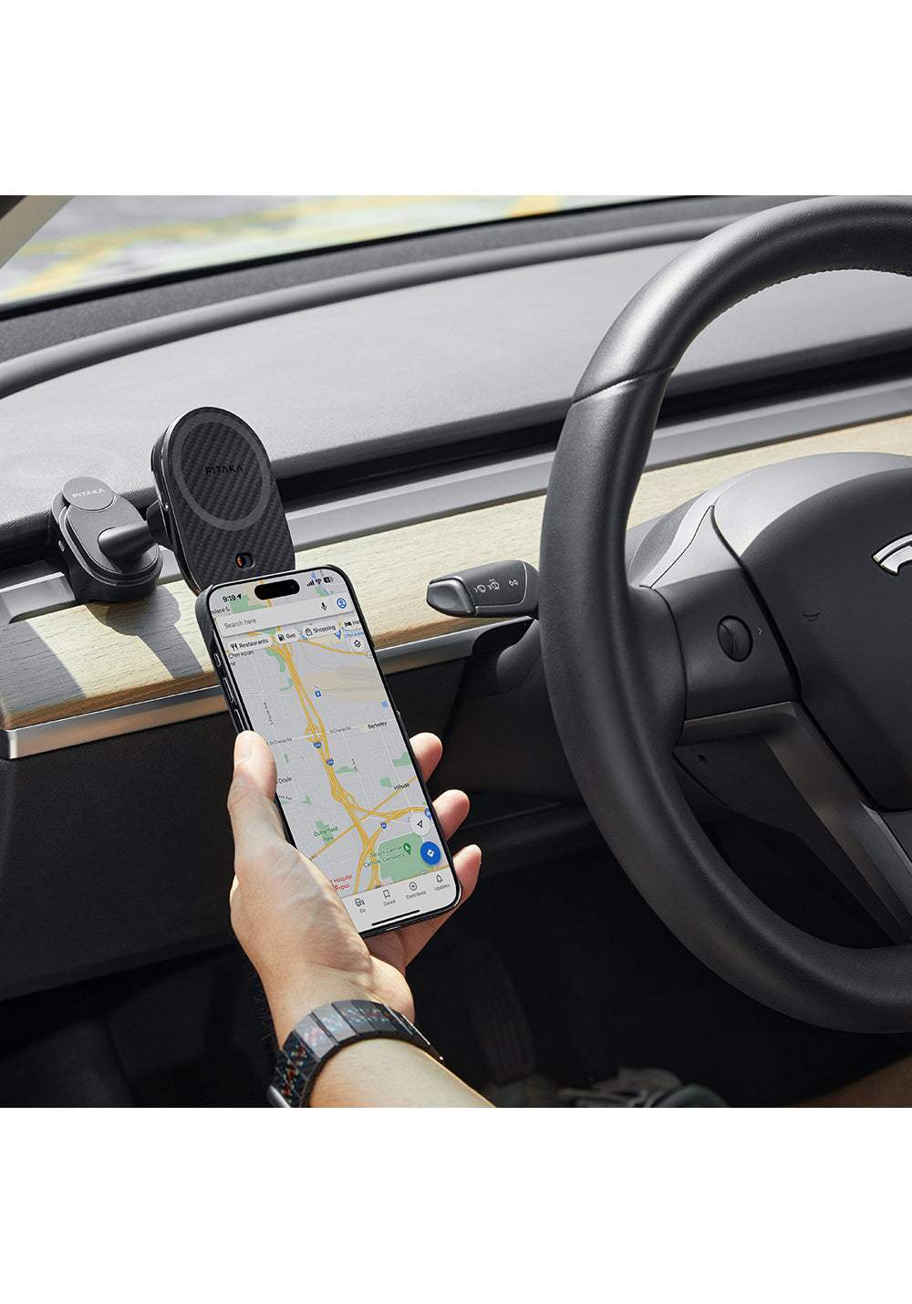 Pitaka MagEZ Pro 2 Manyetik Şarj Uyumlu Qi2 Tesla Model Y ve Model 3 Uyumlu Aramid Fiber Araç Telefon Tutucu