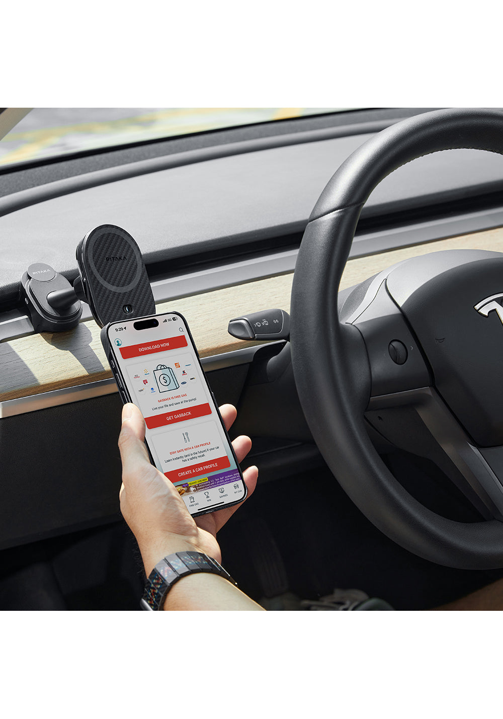 Pitaka MagEZ Pro 2 Manyetik Şarj Uyumlu Qi2 Tesla Model Y ve Model 3 Uyumlu Aramid Fiber Araç Telefon Tutucu