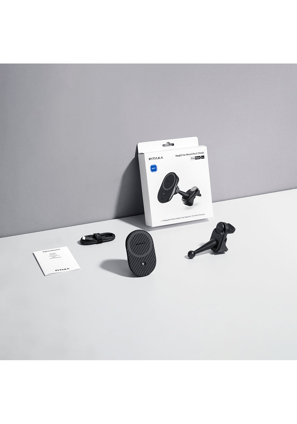 Pitaka MagEZ Pro 2 Manyetik Şarj Uyumlu Qi2 Tesla Model Y ve Model 3 Uyumlu Aramid Fiber Araç Telefon Tutucu