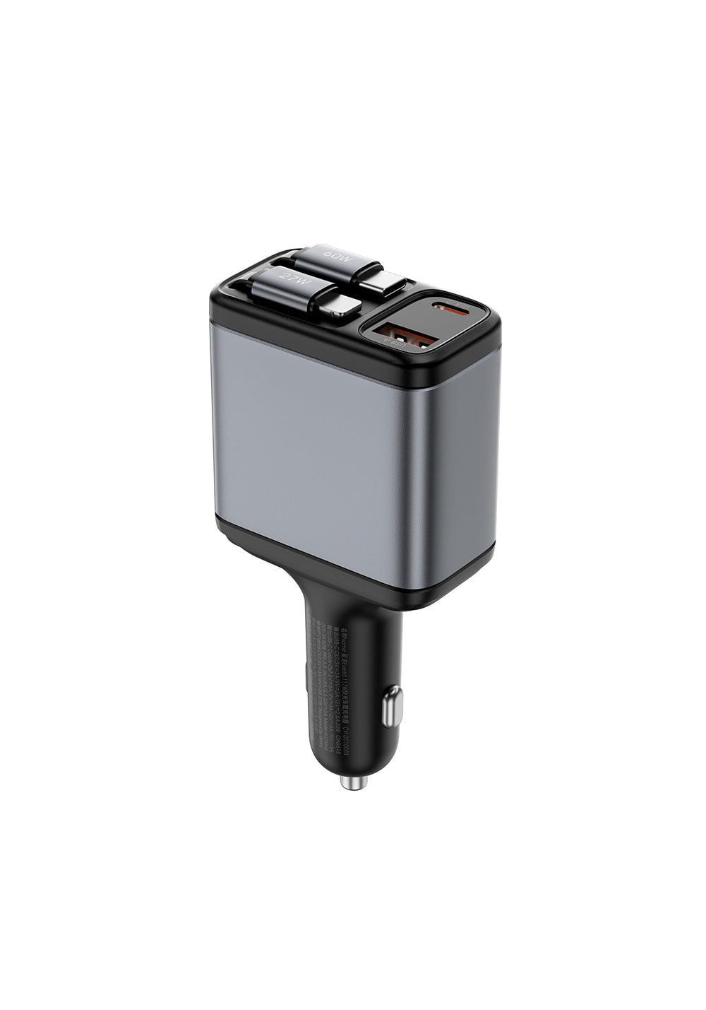 Wiwu Wi-QC027 Exeed Serisi Type-C&Lightning Kablolu + USB-A Hızlı Şarj Özellikli Led Göstergeli Araç Şarj Aleti 117W