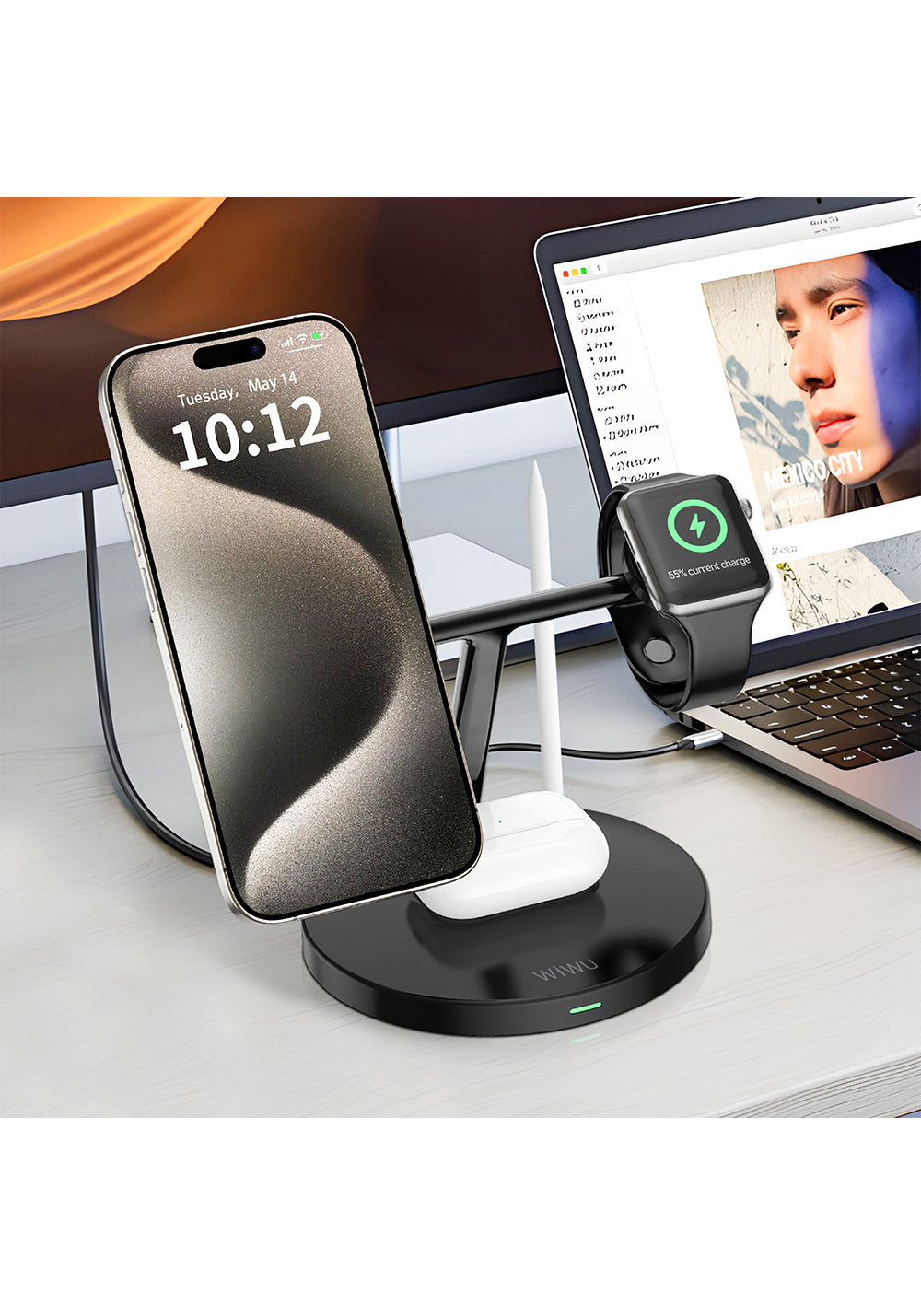 Wiwu Wi-W032 4 in 1 Magnetik Hızlı Şarj Özellikli Kablosuz Şarj Standı 15W