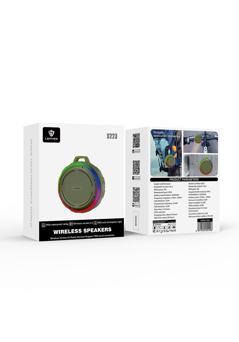 Lenyes S223 RGB Işıklı Askı Aparatlı Mini Bluetooth Speaker Hoparlör v5.3
