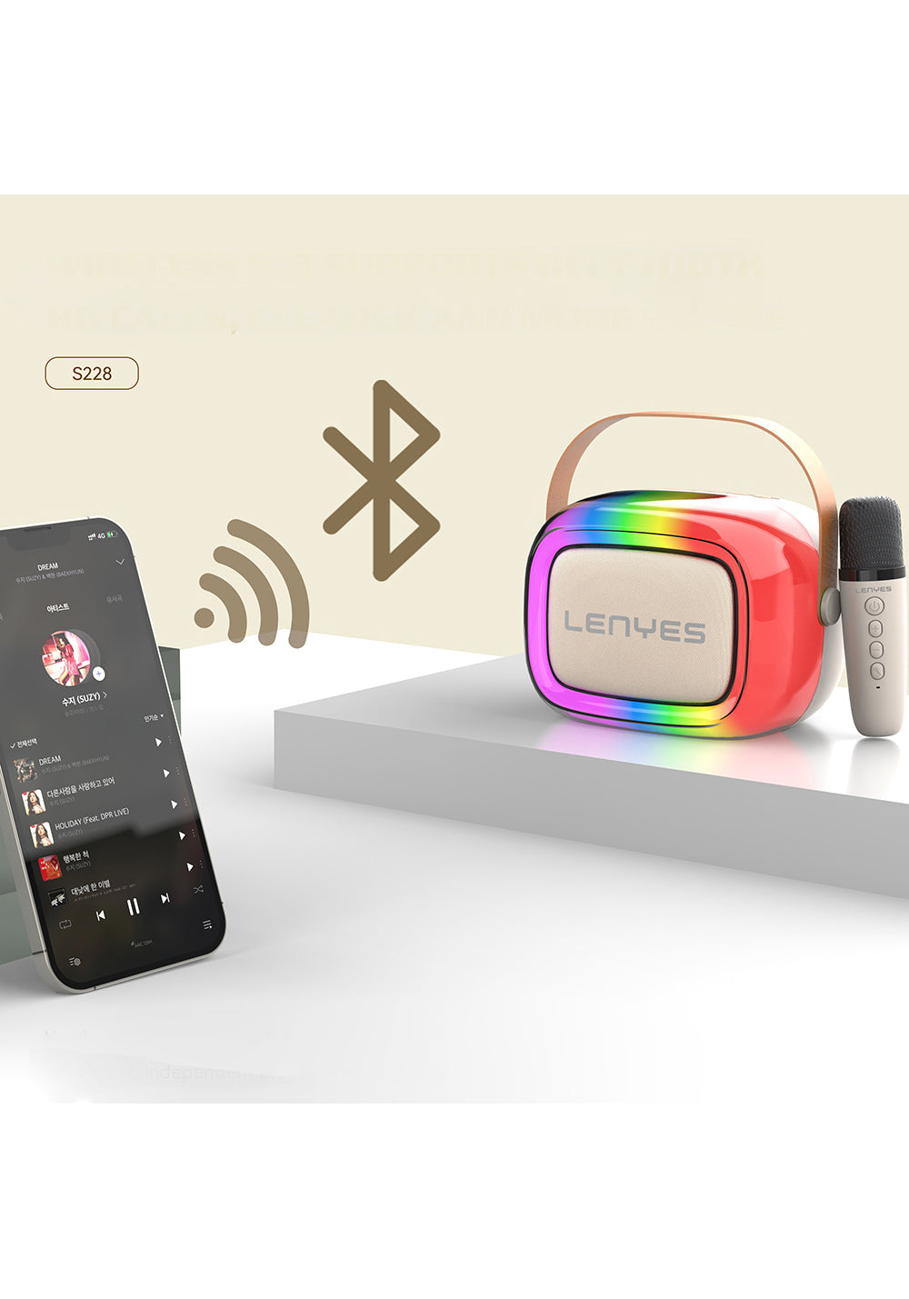 Lenyes S228 RGB Işıklı Askılı Mikrofonlu Bluetooth Speaker Hoparlör v5.3