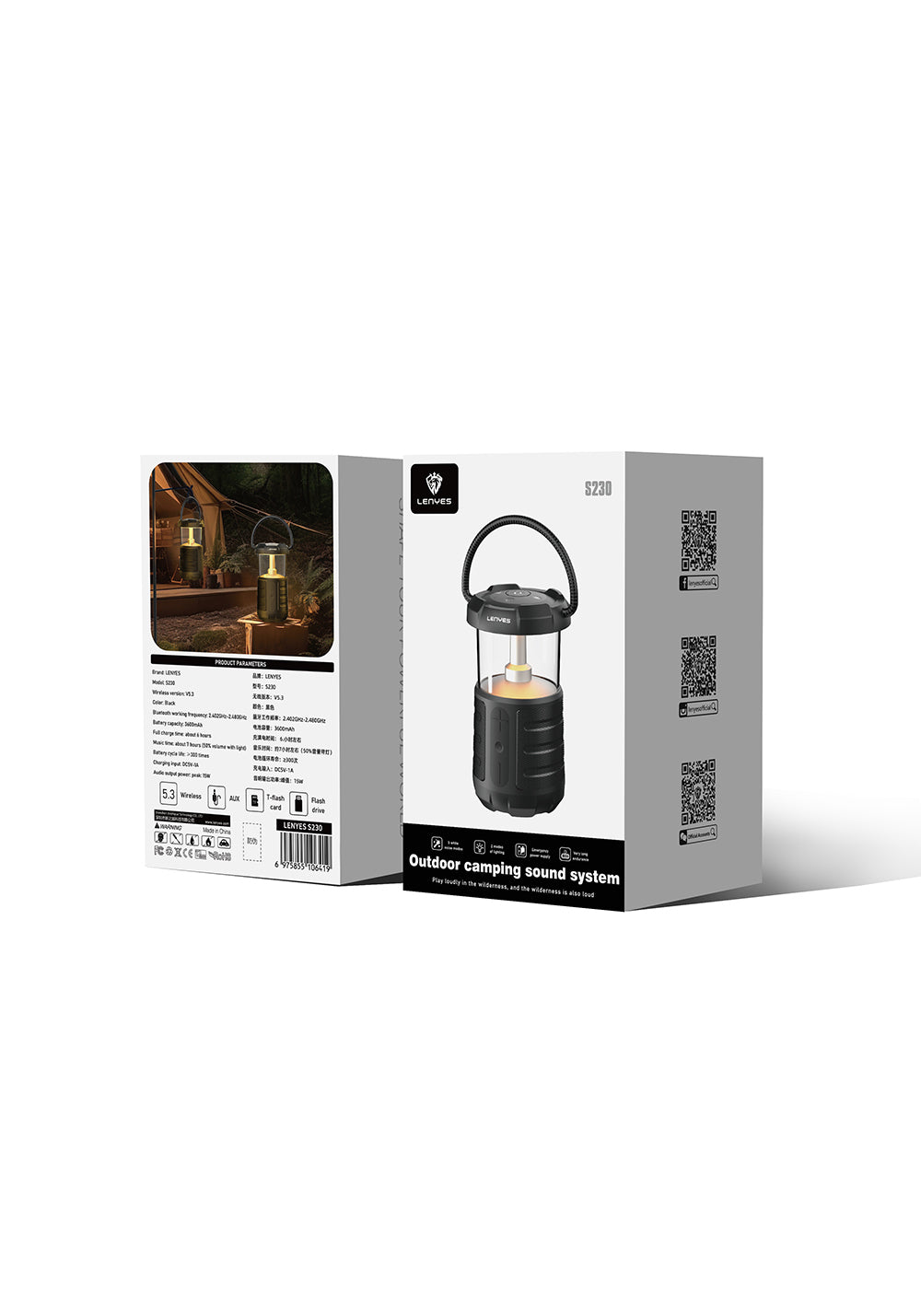 Lenyes S230 Kamp Gece Lambalı Bluetooth Speaker Hoparlör v5.3