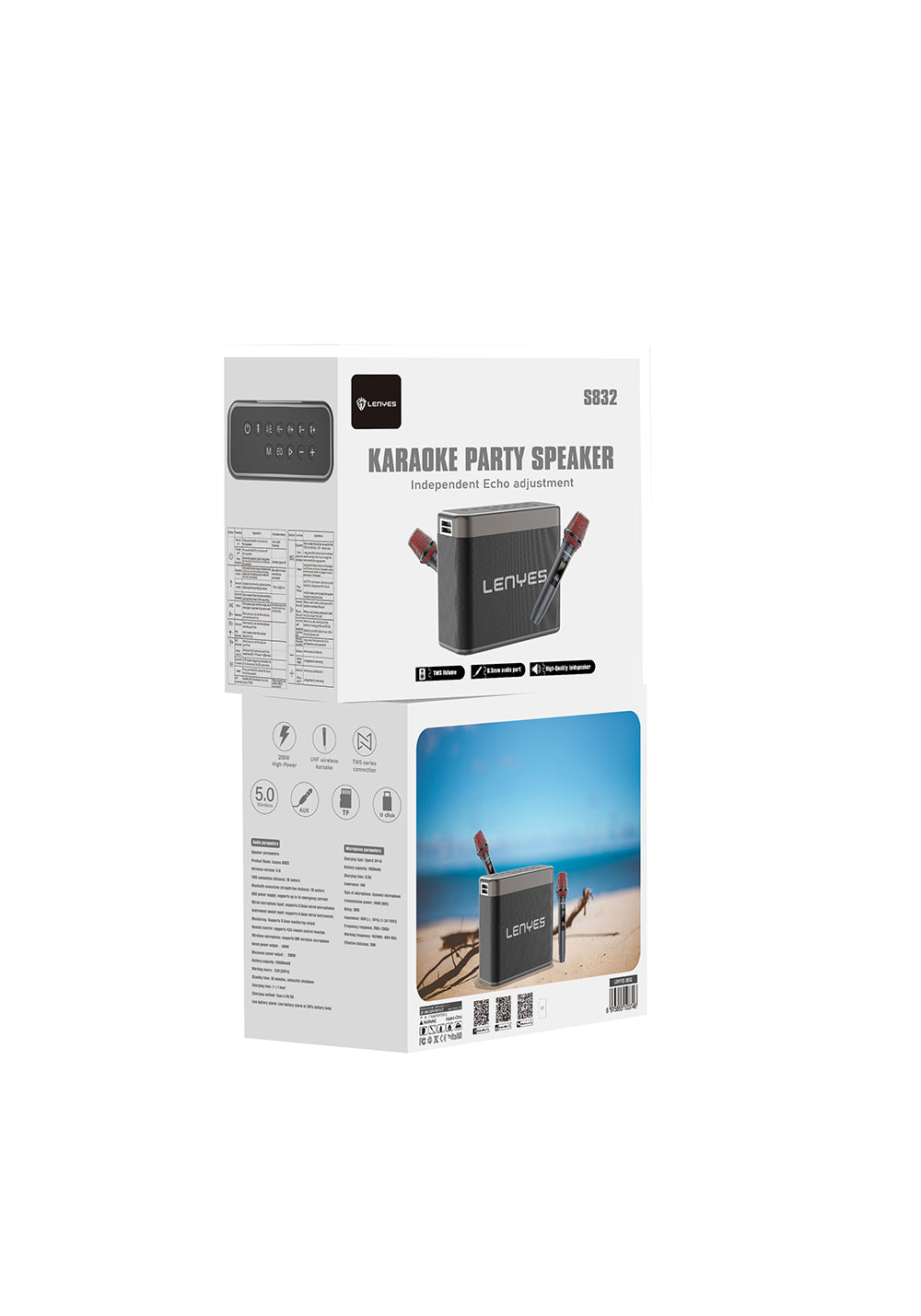 Lenyes S832 TWS Bluetooth Speaker Hoparlör ve Karaoke Bluetooth Mikrofon v5.0