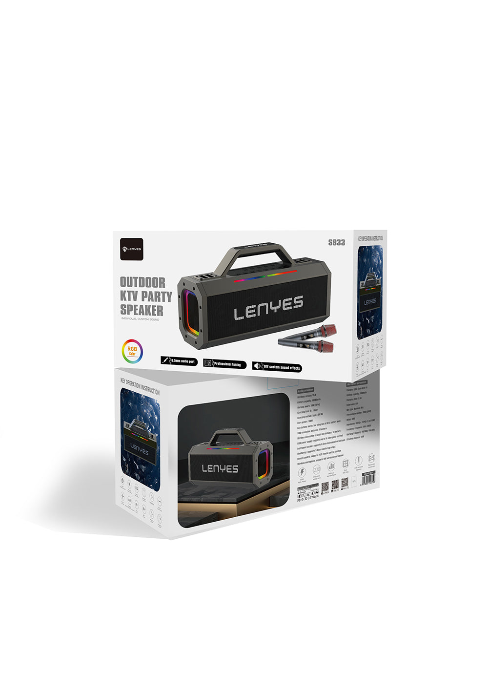 Lenyes S833 RGB Led Işıklı Bluetooth Speaker Hoparlör ve Karaoke Bluetooth Mikrofon v5.0