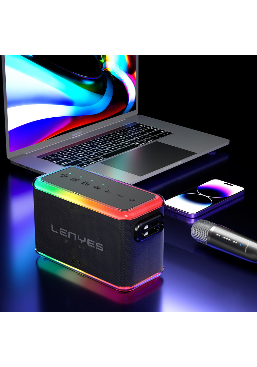 Lenyes S834 RGB Led Işıklı Bluetooth Speaker Hoparlör ve Karaoke Bluetooth Mikrofon