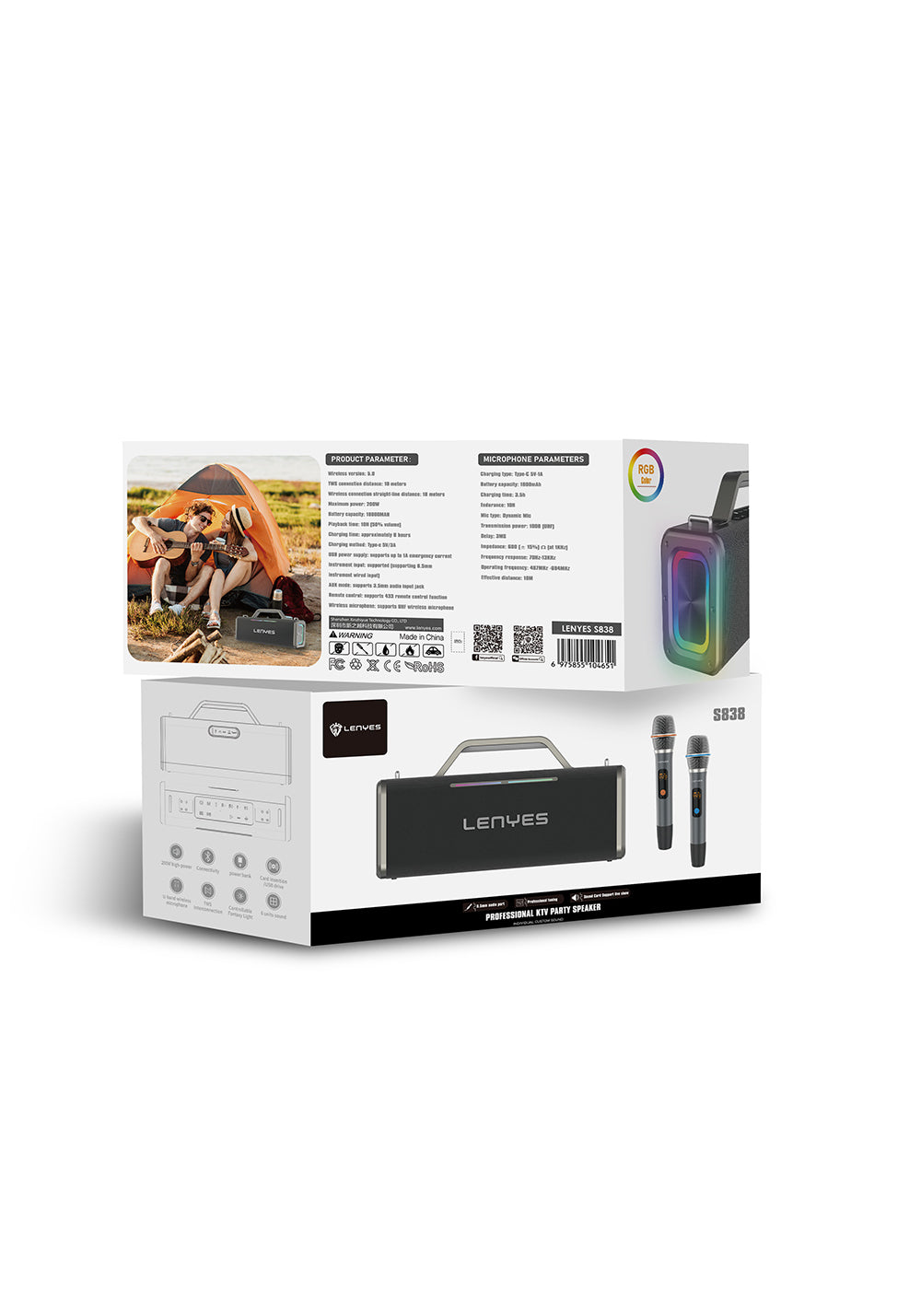 Lenyes S838 RGB Işıklı Taşınabilir Çift Mikrofonlu TWS Bluetooth Speaker Hoparlör v5.0