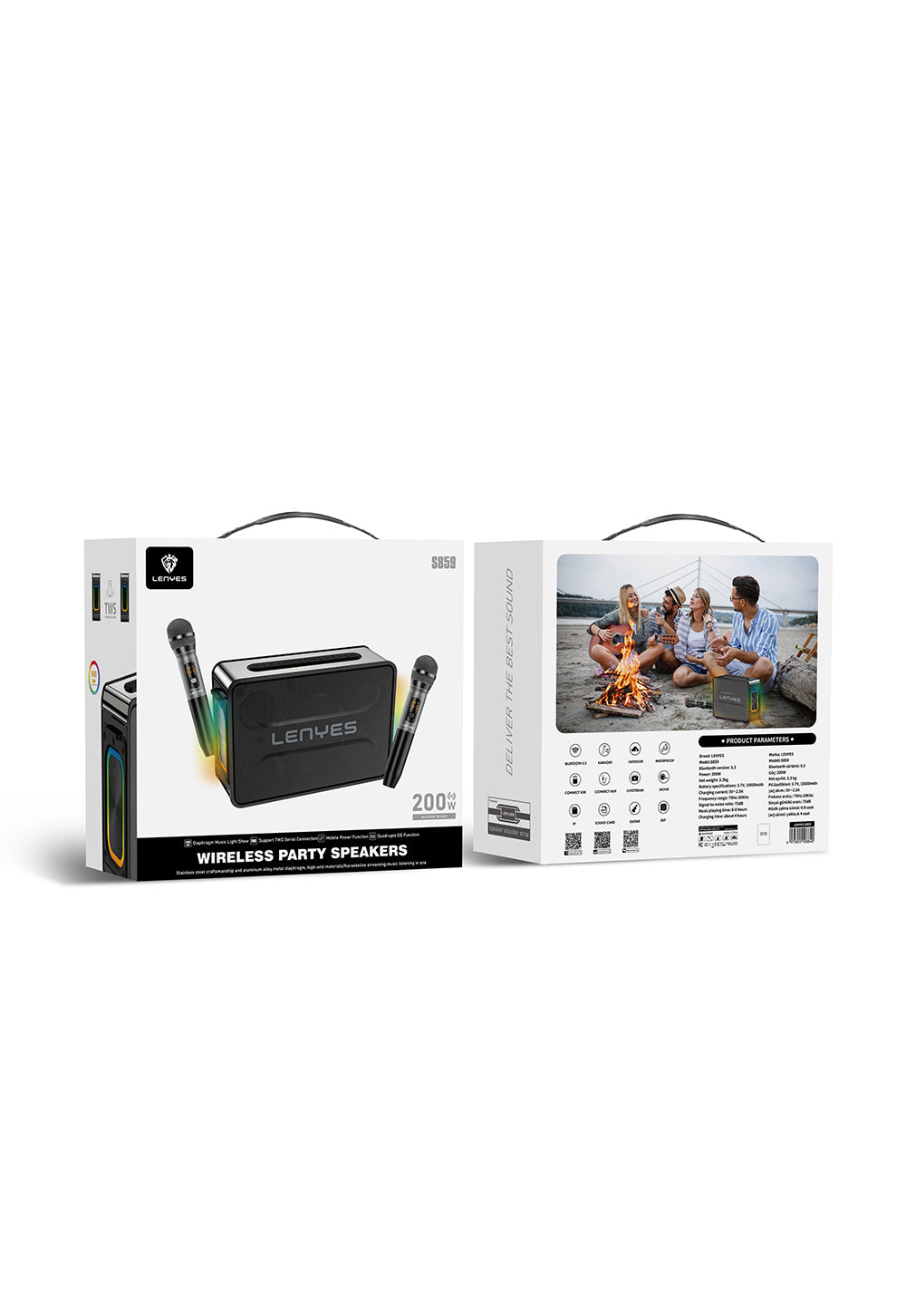 Lenyes S859 RGB Işıklı Çift Mikrofonlu TWS Bluetooth Speaker Hoparlör v5.3