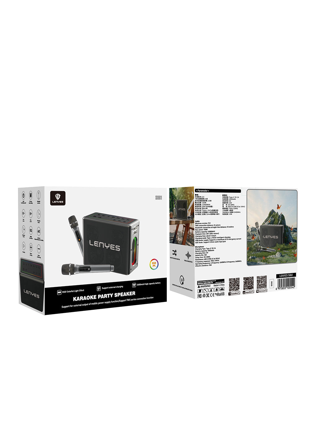 Lenyes S861 12.000mAh Powerbank Özellikli Çift Mikrofonlu Bluetooth Speaker Hoparlör v5.0