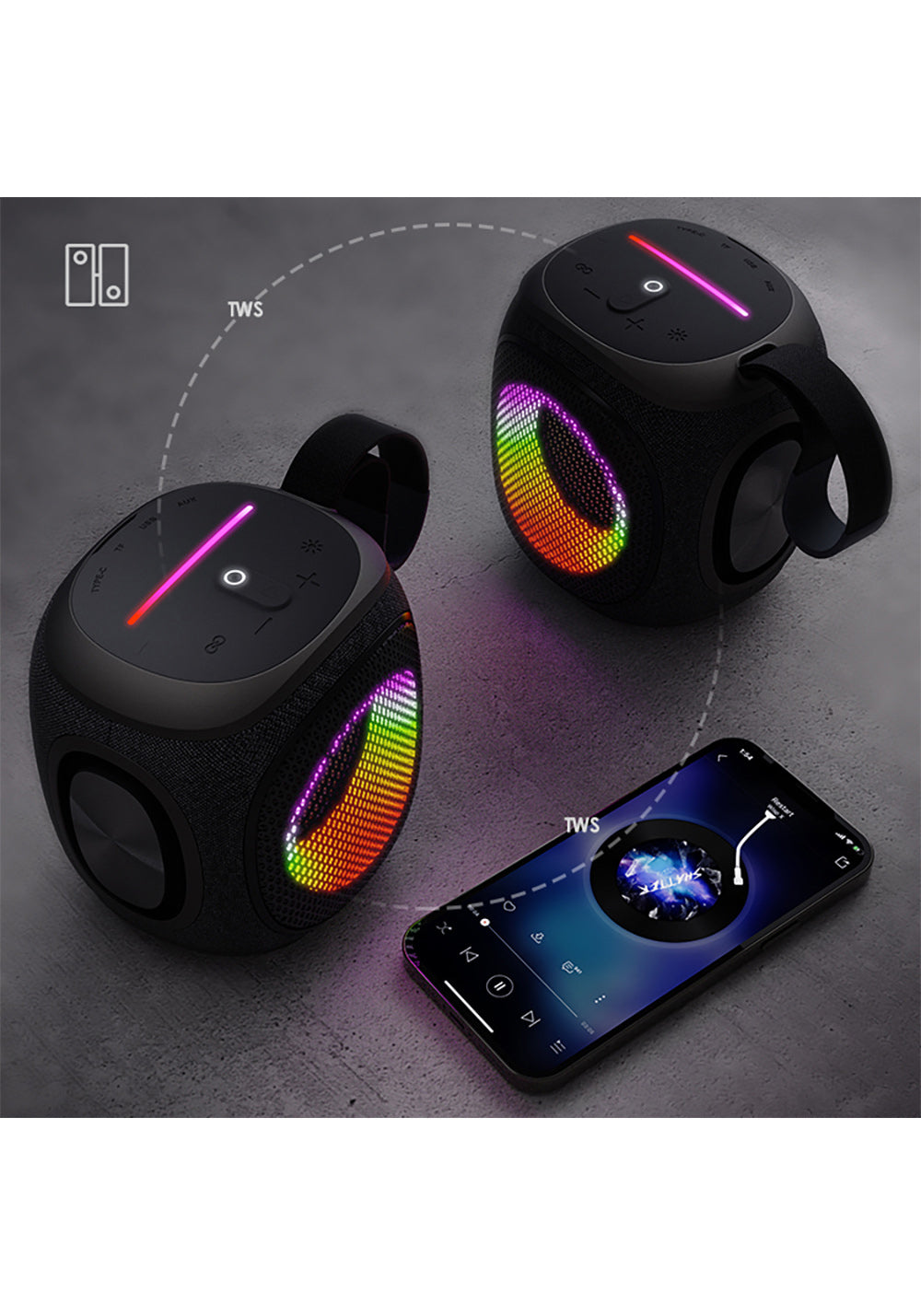 Lenyes S864 RGB Işıklı Taşınabilir TWS Bluetooth Speaker Hoparlör v5.3