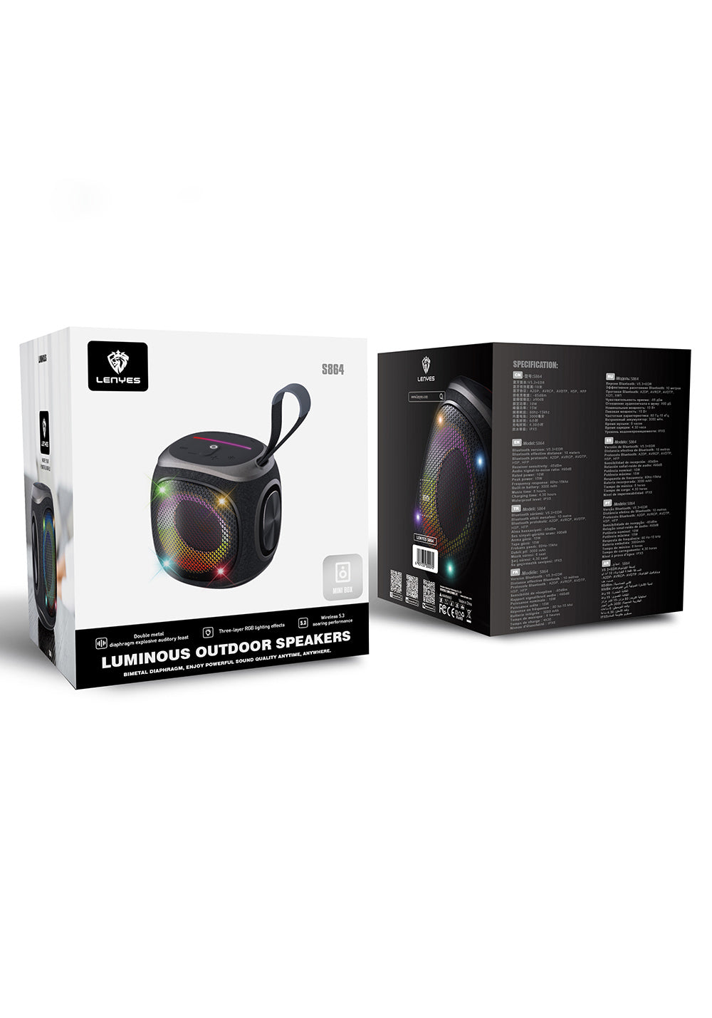 Lenyes S864 RGB Işıklı Taşınabilir TWS Bluetooth Speaker Hoparlör v5.3
