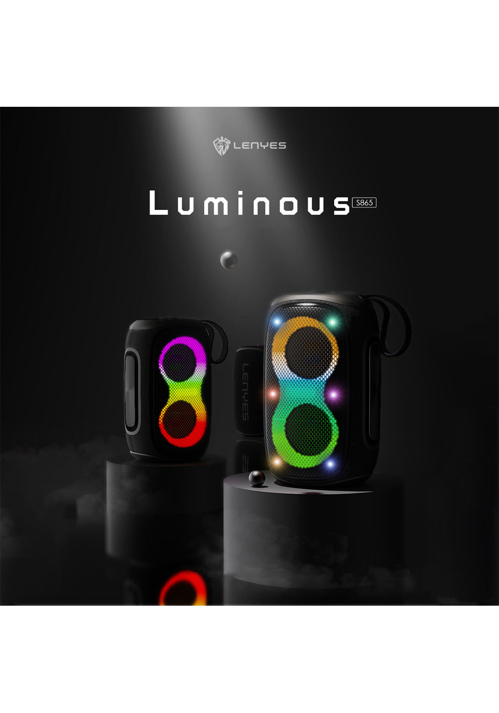Lenyes S865 Luminous Serisi Su Geçirmez Çoklu Giriş RGB Işıklı TWS Bluetooth Hoparlör v5.3 40W