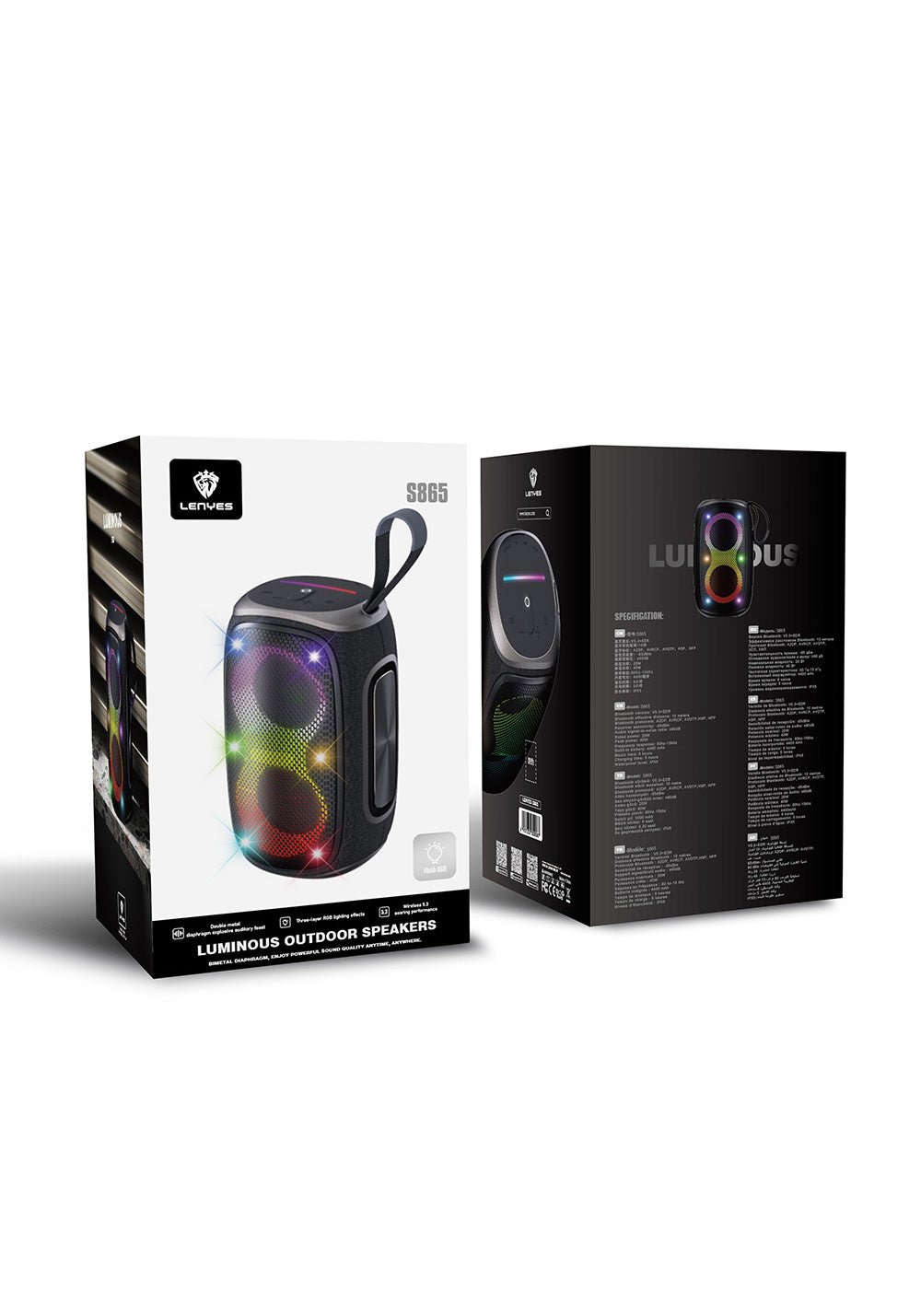 Lenyes S865 Luminous Serisi Su Geçirmez Çoklu Giriş RGB Işıklı TWS Bluetooth Hoparlör v5.3 40W