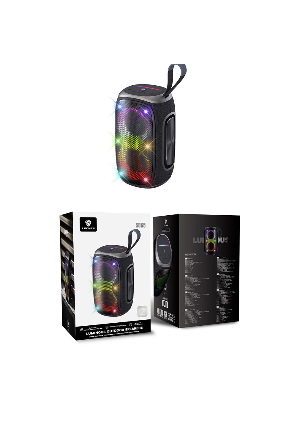 Lenyes S865 Luminous Serisi Su Geçirmez Çoklu Giriş RGB Işıklı TWS Bluetooth Hoparlör v5.3 40W