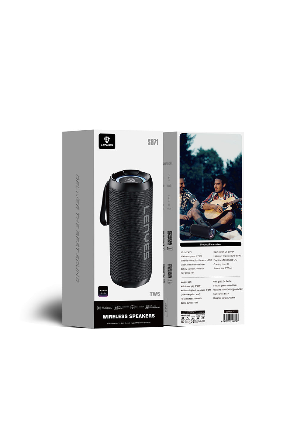 Lenyes S871 RGB Işıklı Taşınabilir Su Geçirmez TWS Bluetooth Hoparlör