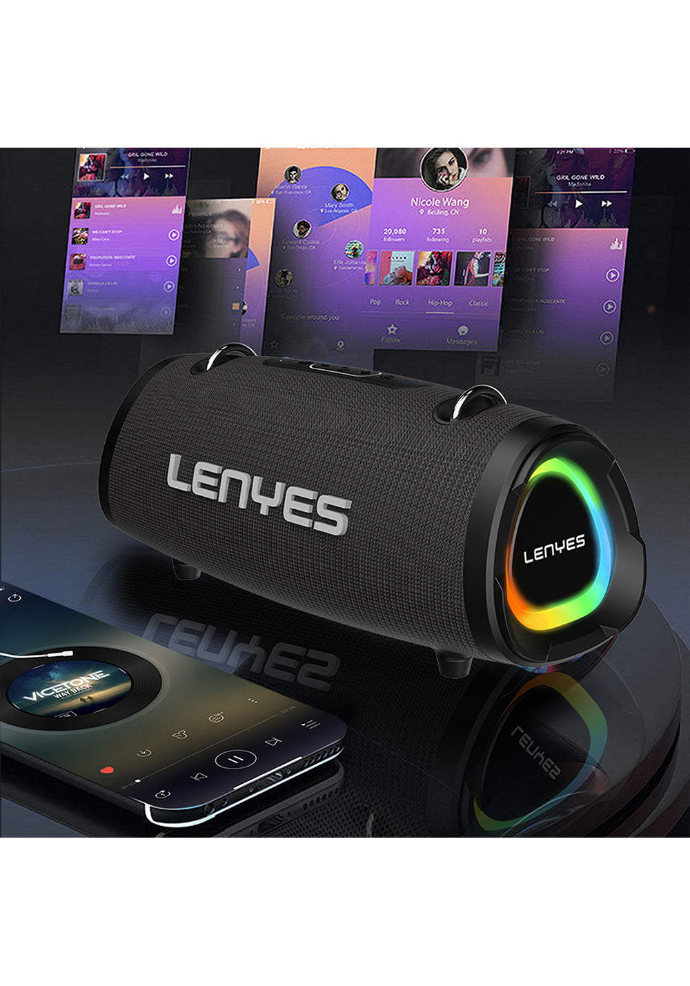 Lenyes S872 RGB Işıklı Taşınabilir Çift Mikrofonlu TWS Bluetooth Speaker Hoparlör v5.3