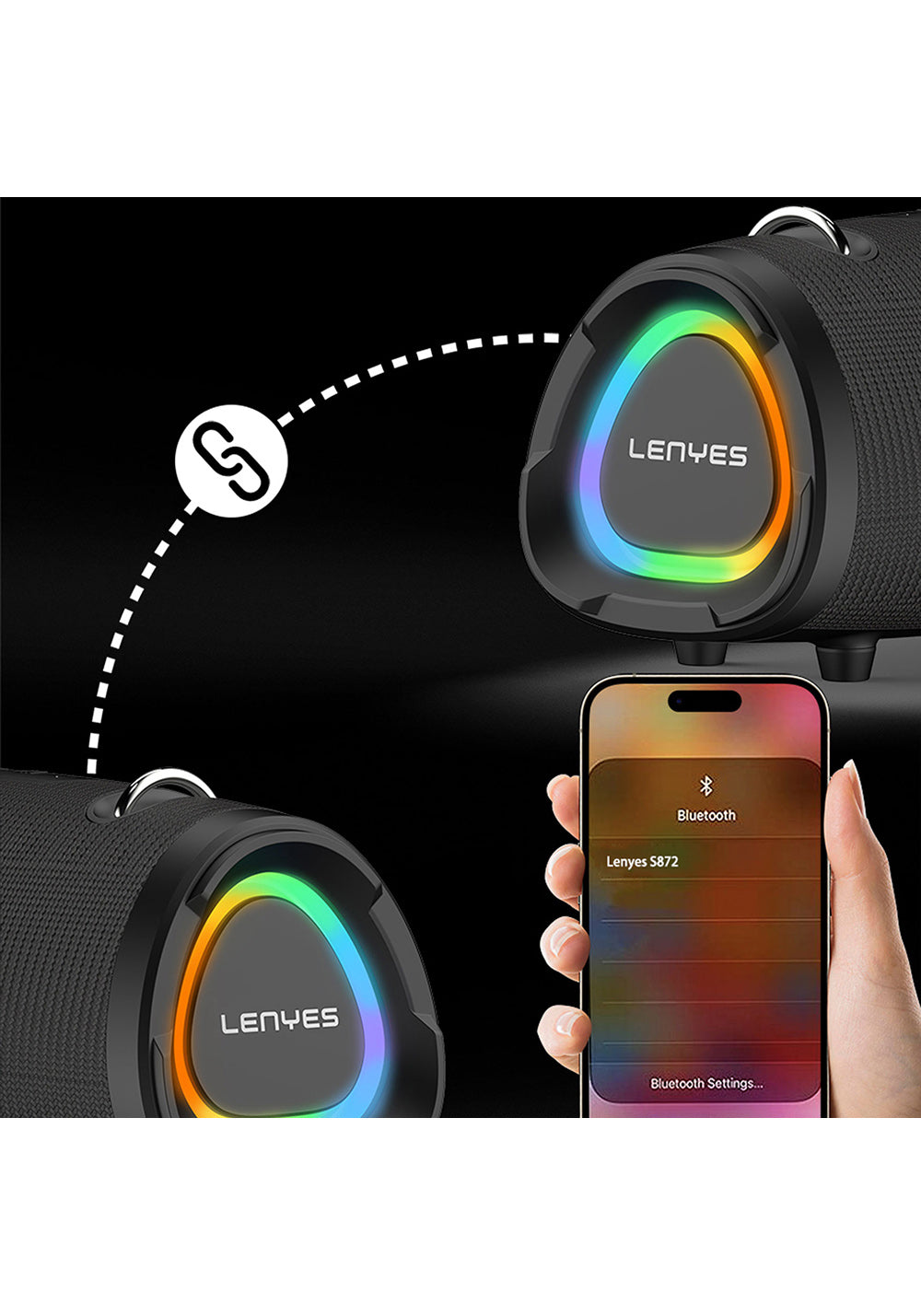 Lenyes S872 RGB Işıklı Taşınabilir Çift Mikrofonlu TWS Bluetooth Speaker Hoparlör v5.3