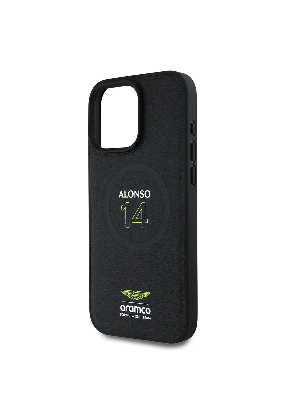 Apple iPhone 16 Pro Kılıf Aston Martin Orijinal Lisanslı Manyetik Şarj Uyumlu PU Deri Alonso 14 Baskılı Kapak