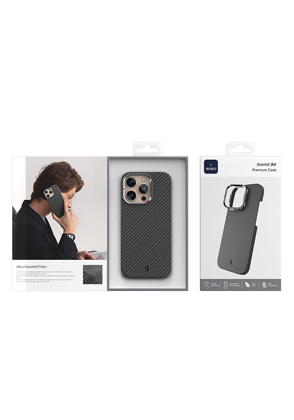 Apple iPhone 16 Pro Max Kılıf Wiwu DCC-206 Manyetik Şarj Uyumlu Kamera Standlı Aramid Fiber Tasarım Kapak