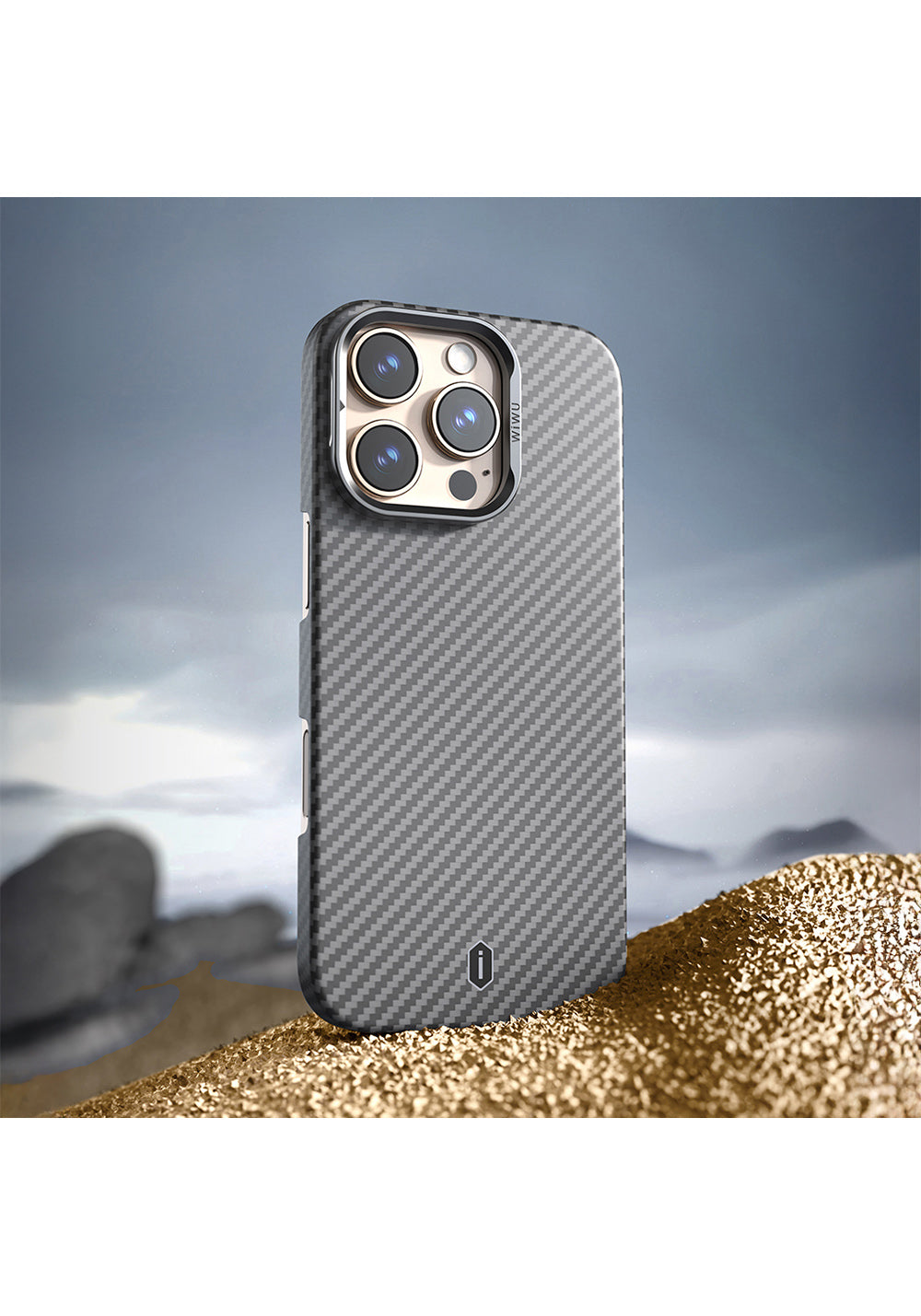 Apple iPhone 16 Pro Kılıf Wiwu DCC-206 Manyetik Şarj Uyumlu Kamera Standlı Aramid Fiber Tasarım Kapak