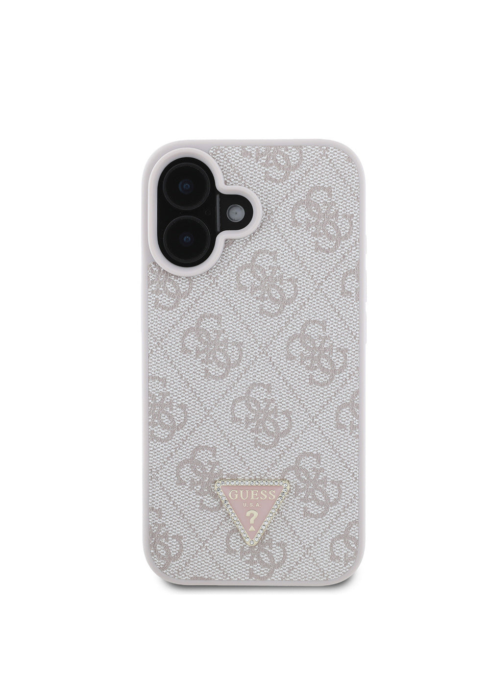 Apple iPhone 16 Kılıf Guess Orijinal Lisanslı PU Deri Taşlı Üçgen Logo 4G Desenli Strass Kapak