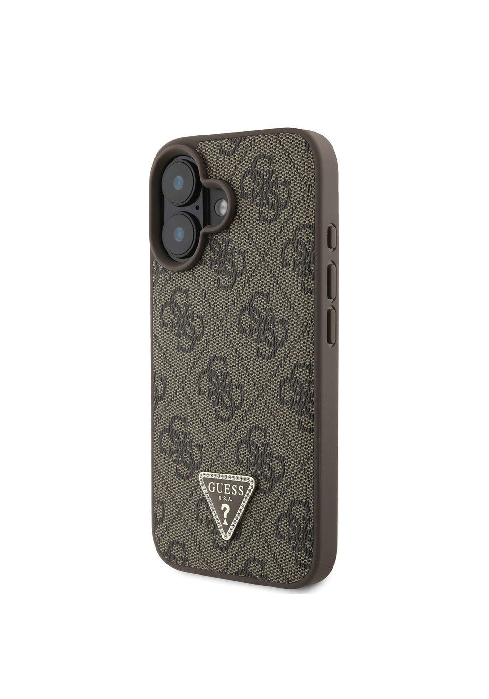 Apple iPhone 16 Kılıf Guess Orijinal Lisanslı PU Deri Taşlı Üçgen Logo 4G Desenli Strass Kapak