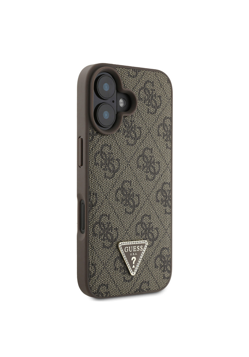 Apple iPhone 16 Kılıf Guess Orijinal Lisanslı PU Deri Taşlı Üçgen Logo 4G Desenli Strass Kapak