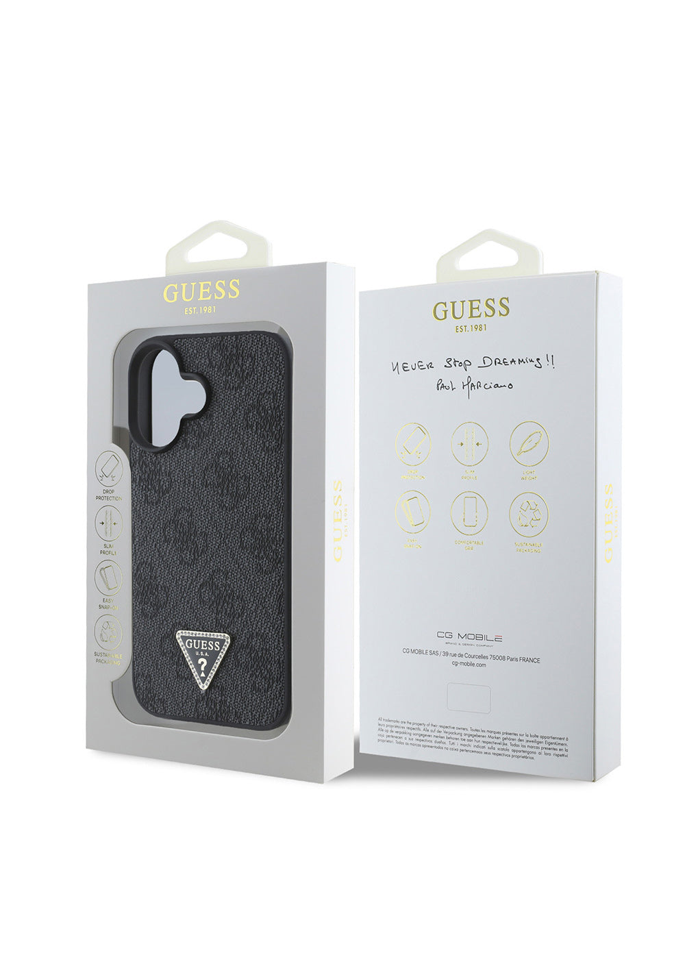 Apple iPhone 16 Kılıf Guess Orijinal Lisanslı PU Deri Taşlı Üçgen Logo 4G Desenli Strass Kapak
