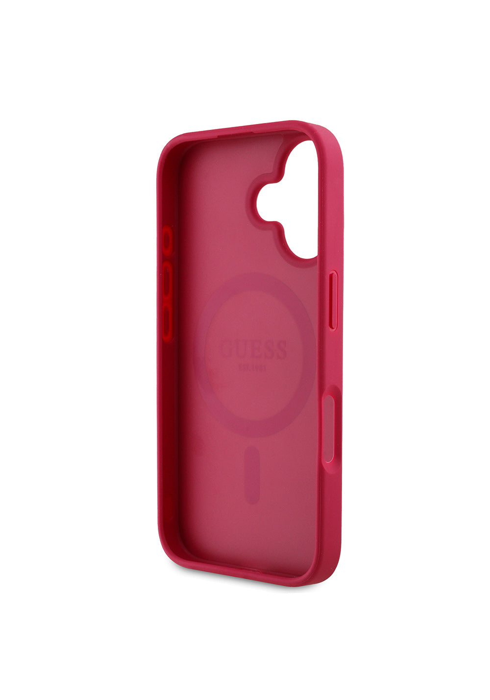 Apple iPhone 16 Kılıf Guess Orijinal Lisanslı Manyetik Şarj Uyumlu Taneli Çiçek Tasarımlı Metal Yazı Logolu Kapak