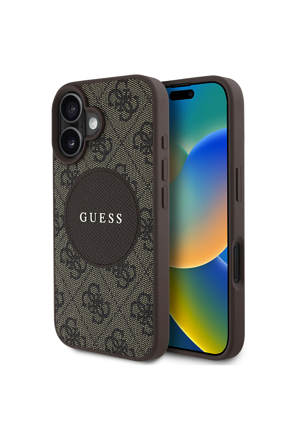 Apple iPhone 16 Kılıf Guess Orijinal Lisanslı Manyetik Şarj Uyumlu Yazı Logolu Circle Classic Kapak
