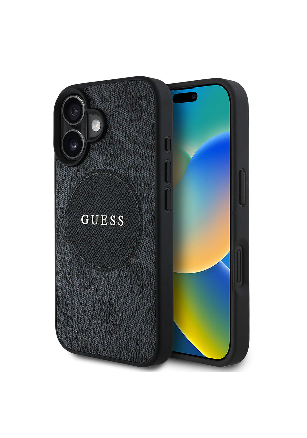 Apple iPhone 16 Kılıf Guess Orijinal Lisanslı Manyetik Şarj Uyumlu Yazı Logolu Circle Classic Kapak