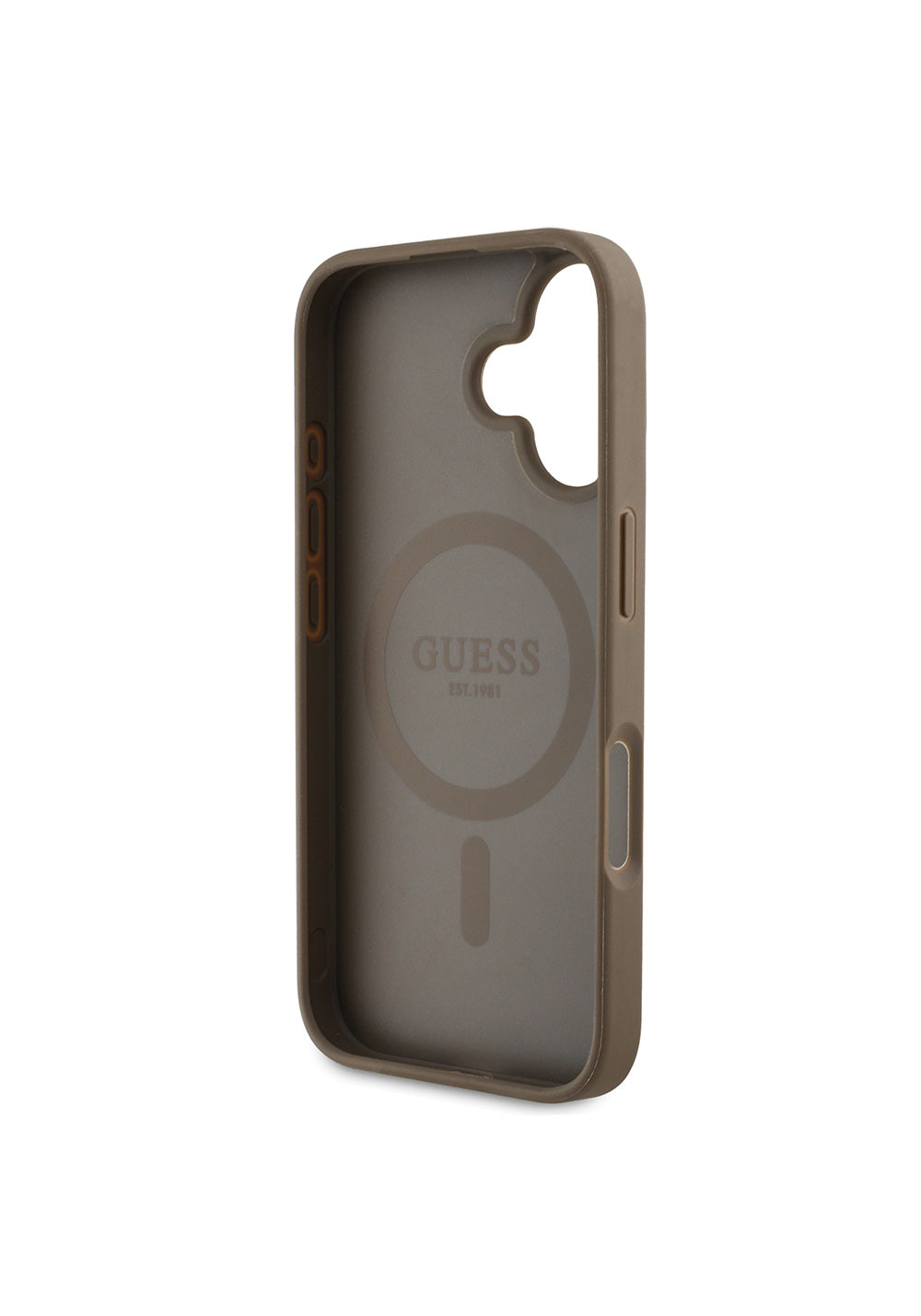 Apple iPhone 16 Kılıf Guess Orijinal Lisanslı Manyetik Şarj Uyumlu Sıcak Baskılı Üçgen Logolu PU Deri Peony Kapak