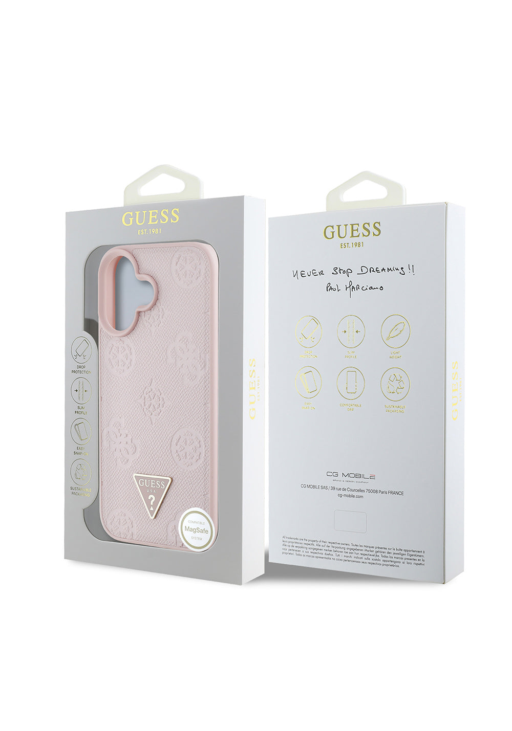 Apple iPhone 16 Kılıf Guess Orijinal Lisanslı Manyetik Şarj Uyumlu Sıcak Baskılı Üçgen Logolu PU Deri Peony Kapak