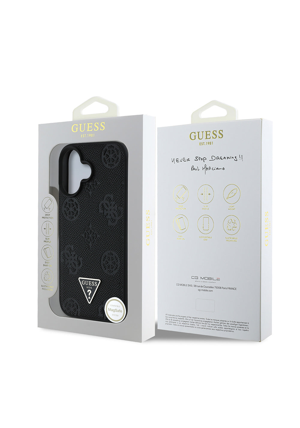 Apple iPhone 16 Kılıf Guess Orijinal Lisanslı Manyetik Şarj Uyumlu Sıcak Baskılı Üçgen Logolu PU Deri Peony Kapak