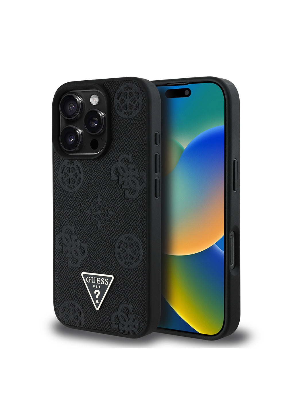 Apple iPhone 16 Pro Kılıf Guess Orijinal Lisanslı Manyetik Şarj Uyumlu Sıcak Baskılı Üçgen Logolu PU Deri Peony Kapak