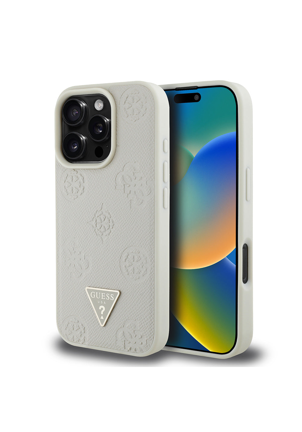 Apple iPhone 16 Pro Kılıf Guess Orijinal Lisanslı Manyetik Şarj Uyumlu Sıcak Baskılı Üçgen Logolu PU Deri Peony Kapak