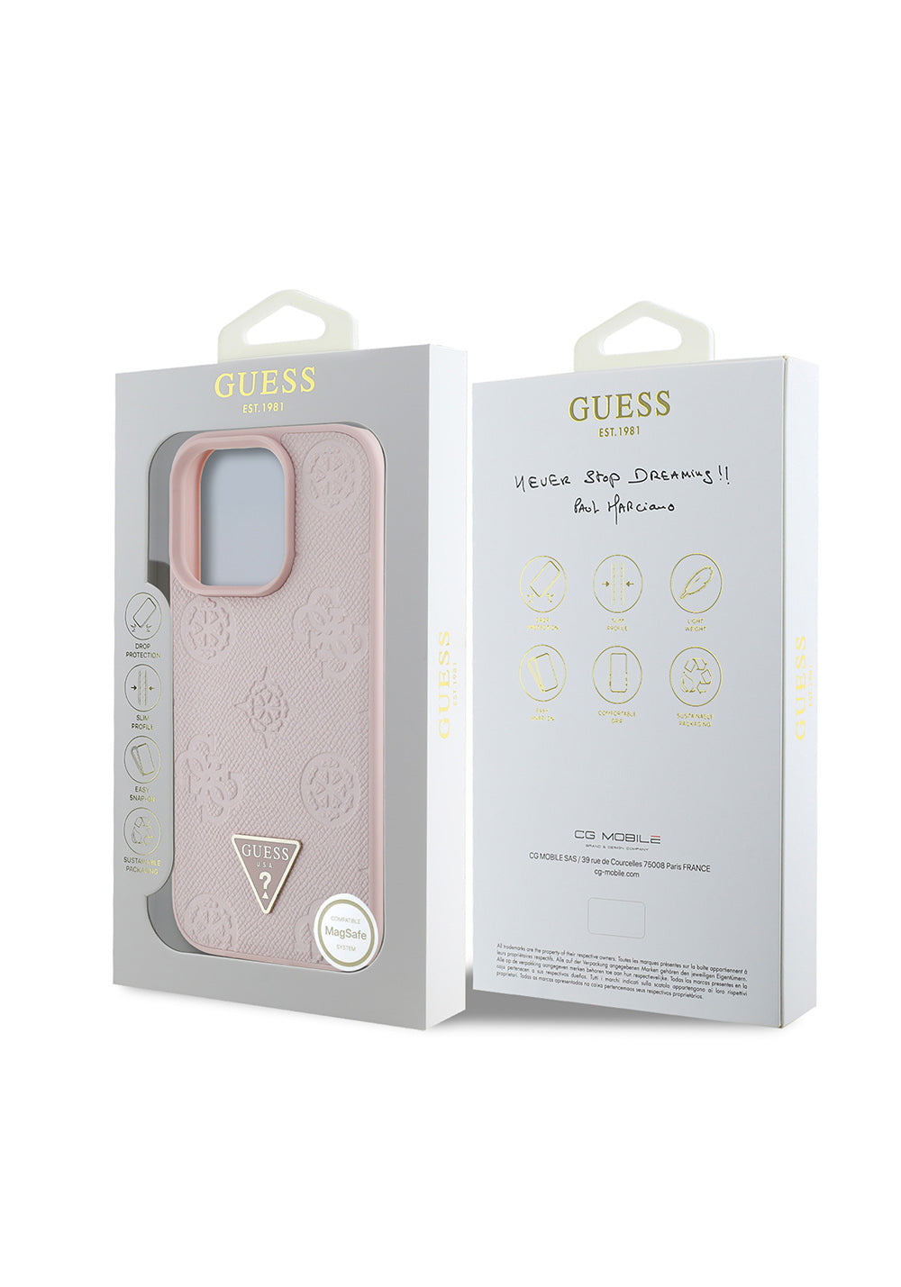 Apple iPhone 16 Pro Kılıf Guess Orijinal Lisanslı Manyetik Şarj Uyumlu Sıcak Baskılı Üçgen Logolu PU Deri Peony Kapak